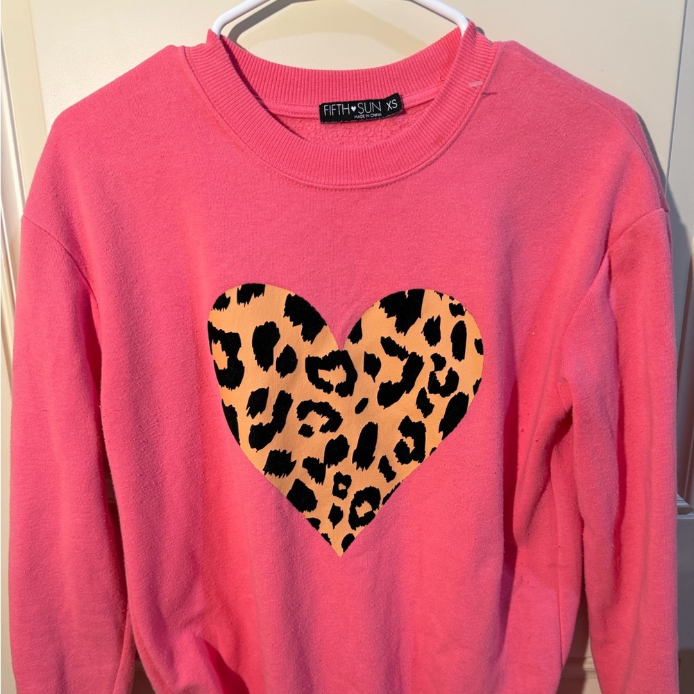 Fifth Sun Pink Sweater with Leopard Heart Size XS